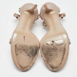 Pre Owned Valentino Beige Leather Rockstud Ankle Strap Sandals 39