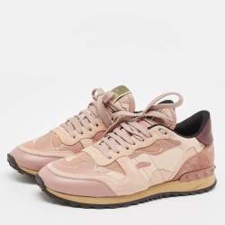 Pre Owned Valentino Pink Camouflage Canvas and Suede Rockrunner Sneakers Size 38