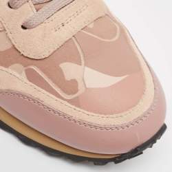 Pre Owned Valentino Pink Camouflage Canvas and Suede Rockrunner Sneakers Size 38