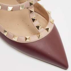 Valentino Plum/Dusty Pink Leather Rockstud Ankle Strap Pumps Size 40