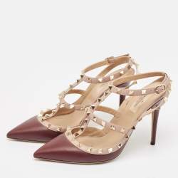 Valentino Plum/Dusty Pink Leather Rockstud Ankle Strap Pumps Size 40