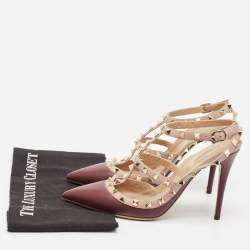 Valentino Plum/Dusty Pink Leather Rockstud Ankle Strap Pumps Size 40