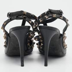 Pre Owned Valentino Black Leather Rockstud Pumps Size 37