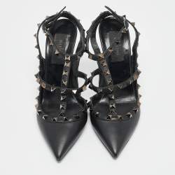 Pre Owned Valentino Black Leather Rockstud Pumps Size 37