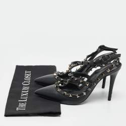 Pre Owned Valentino Black Leather Rockstud Pumps Size 37