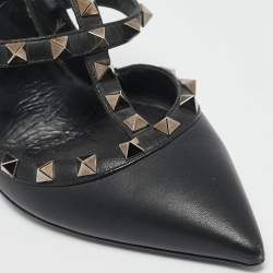 Pre Owned Valentino Black Leather Rockstud Pumps Size 37