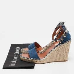 Valentino Navy Blue Denim Rockstud Wedge Sandals Size 39