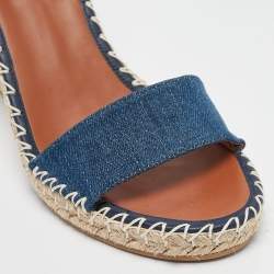 Valentino Navy Blue Denim Rockstud Wedge Sandals Size 39