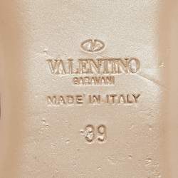 Pre Owned Valentino Black Leather Rockstud Ankle Strap Flat Sandals Size 39