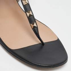 Pre Owned Valentino Black Leather Rockstud Ankle Strap Flat Sandals Size 39