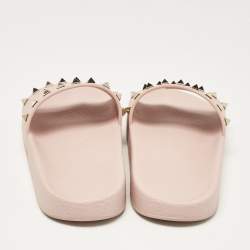 Pre Owned Valentino Pink Rubber Rockstud Slides Size 38