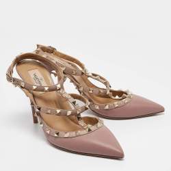 Pre Owned Valentino Beige Leather Rockstud Pumps Size 39