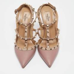 Pre Owned Valentino Beige Leather Rockstud Pumps Size 39