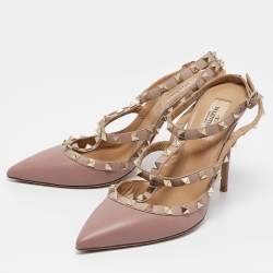Pre Owned Valentino Beige Leather Rockstud Pumps Size 39