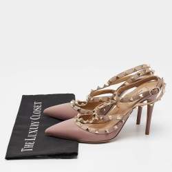 Pre Owned Valentino Beige Leather Rockstud Pumps Size 39