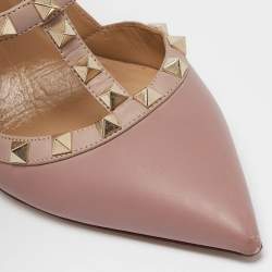 Pre Owned Valentino Beige Leather Rockstud Pumps Size 39