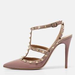 Pre Owned Valentino Beige Leather Rockstud Pumps Size 39