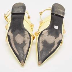 Pre Owned Valentino Yellow Leather Roman Stud Flat Sandals Size 40.5