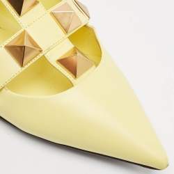 Pre Owned Valentino Yellow Leather Roman Stud Flat Sandals Size 40.5