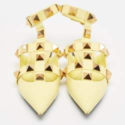 Pre Owned Valentino Yellow Leather Roman Stud Flat Sandals Size 40.5