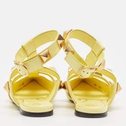 Pre Owned Valentino Yellow Leather Roman Stud Flat Sandals Size 40.5