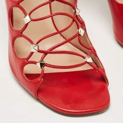 Valentino Red Leather Rockstud Ankle Tie Sandals Size 40