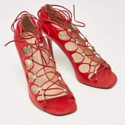 Valentino Red Leather Rockstud Ankle Tie Sandals Size 40
