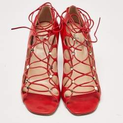 Valentino Red Leather Rockstud Ankle Tie Sandals Size 40
