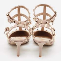 Pre Owned Valentino Dusty Pink Leather Rockstud Ankle Strap Pumps Size 38