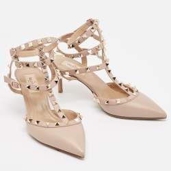 Pre Owned Valentino Dusty Pink Leather Rockstud Ankle Strap Pumps Size 38