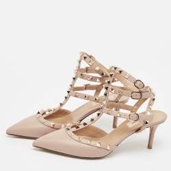 Pre Owned Valentino Dusty Pink Leather Rockstud Ankle Strap Pumps Size 38