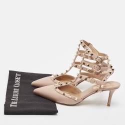 Pre Owned Valentino Dusty Pink Leather Rockstud Ankle Strap Pumps Size 38