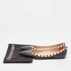 Valentino Black/White Leather Rockstud Ballet Flats Size 37