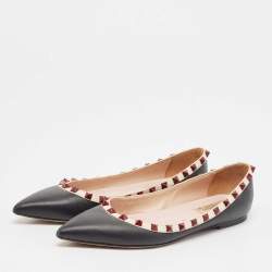 Valentino Black/White Leather Rockstud Ballet Flats Size 37