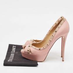 Valentino Beige/Pink Leather Rockstud Peep Toe Pumps Size 40