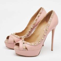 Valentino Beige/Pink Leather Rockstud Peep Toe Pumps Size 40