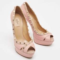 Valentino Beige/Pink Leather Rockstud Peep Toe Pumps Size 40