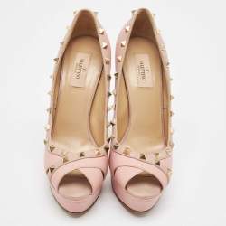 Valentino Beige/Pink Leather Rockstud Peep Toe Pumps Size 40