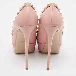 Valentino Beige/Pink Leather Rockstud Peep Toe Pumps Size 40