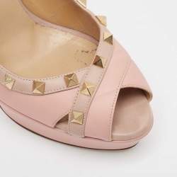 Valentino Beige/Pink Leather Rockstud Peep Toe Pumps Size 40