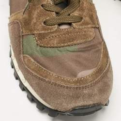 Pre Owned Valentino Green Nylon and Suede Rockrunner Low Top Sneakers Size 38