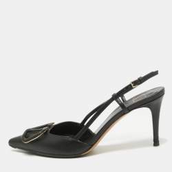 Pre Owned Valentino Black Leather Rockstud Slingback Pumps Size 36
