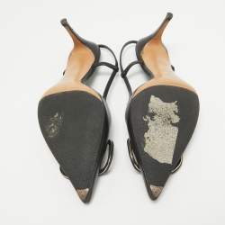 Pre Owned Valentino Black Leather Rockstud Slingback Pumps Size 36