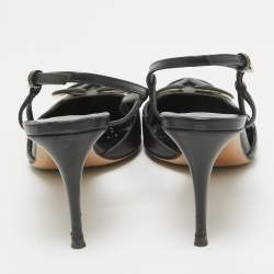 Pre Owned Valentino Black Leather Rockstud Slingback Pumps Size 36