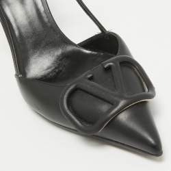Pre Owned Valentino Black Leather Rockstud Slingback Pumps Size 36