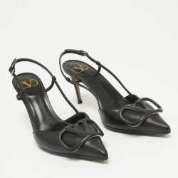 Pre Owned Valentino Black Leather Rockstud Slingback Pumps Size 36