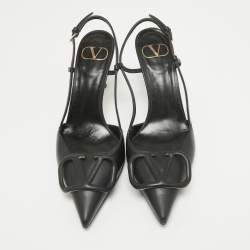 Pre Owned Valentino Black Leather Rockstud Slingback Pumps Size 36