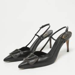 Pre Owned Valentino Black Leather Rockstud Slingback Pumps Size 36