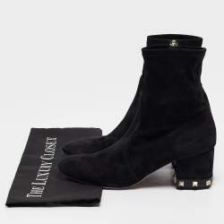 Valentino Black Suede Rockstud Ankle Length Boots Size 38