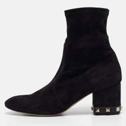 Valentino Black Suede Rockstud Ankle Length Boots Size 38